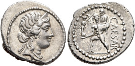 Julius Caesar, 49-44 BC. Denarius (Silver, 20 mm, 3.78 g, 6 h), military mint moving with Caesar in North Africa, 48-47. Diademed head of Venus to rig...