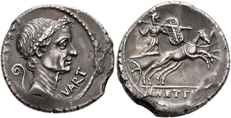 Julius Caesar, 49-44 BC. Denarius (Silver, 17 mm, 3.55 g, 1 h), with M. Mettius,...