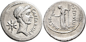 Julius Caesar, 49-44 BC. Denarius (Silver, 19 mm, 3.58 g, 6 h), with P. Sepullius Macer. Rome, after January-February 44. CAESAR•IMP Wreathed head of ...