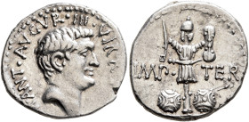 Mark Antony, 44-30 BC. Denarius (Silver, 20 mm, 3.82 g, 9 h), military mint moving with Mark Antony in northern Syria, late summer-autumn 38. M•ANT•AV...