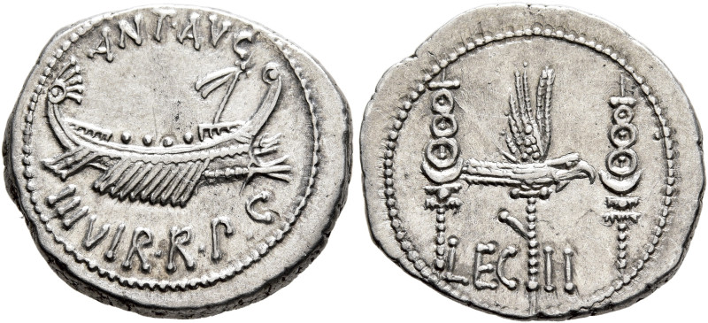 Mark Antony, 44-30 BC. Denarius (Silver, 20 mm, 3.83 g, 6 h), military mint movi...