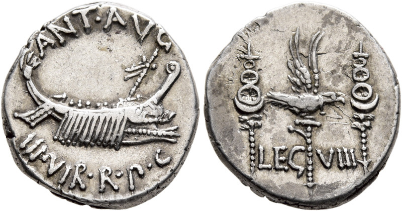 Mark Antony, 44-30 BC. Denarius (Silver, 17 mm, 3.72 g, 6 h), military mint movi...