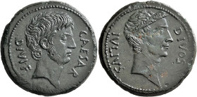 Octavian, with Divus Julius Caesar, 44-27 BC. Dupondius (?) (Bronze, 30 mm, 15.81 g, 1 h), uncertain mint in southern (?) Italy, circa 38. CAESAR - DI...