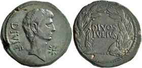 Octavian, 44-27 BC. Dupondius (?) (Bronze, 29 mm, 18.70 g, 4 h), uncertain mint in southern (?) Italy, circa 38. DIVI•F Bare and slightly bearded head...
