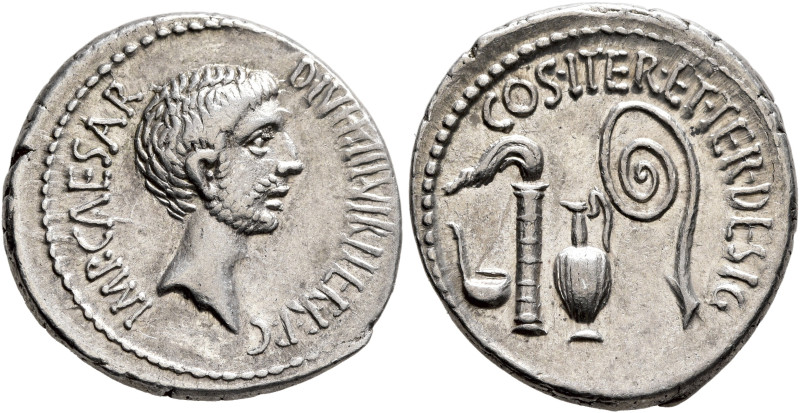 Octavian, 44-27 BC. Denarius (Silver, 20 mm, 3.88 g, 3 h), uncertain mint in Ita...