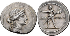 Octavian, 44-27 BC. Denarius (Silver, 20 mm, 3.48 g, 8 h), uncertain mint in Italy (Rome?), autumn 32-summer 31. Diademed head of Venus to right, wear...