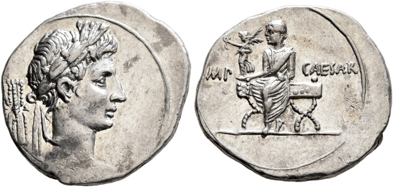 Octavian, 44-27 BC. Denarius (Silver, 20 mm, 3.72 g, 12 h), uncertain mint in It...