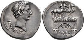 Augustus, 27 BC-AD 14. Cistophorus (Silver, 25 mm, 11.83 g, 12 h), Pergamum, 19-18 BC. IMP•IX•TR[•PO•V] Bare head of Augustus to right. Rev. IMP•IX•TR...