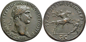 Trajan, 98-117. Sestertius (Orichalcum, 33 mm, 23.35 g, 6 h), Rome, circa 104/5-107. IMP CAES NERVAE TRAIANO AVG GER DAC P M TR P COS V P P Laureate h...