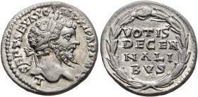 Septimius Severus, 193-211. Denarius (Silver, 18 mm, 3.46 g, 12 h), Laodicea ad Mare, 202. L SEPT SEV AVG IMP XI PART MAX Laureate head of Septimius S...