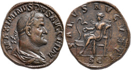 Maximinus I, 235-238. Sestertius (Orichalcum, 28 mm, 24.24 g, 1 h), Rome, 237-238. MAXIMINVS PIVS AVG GERM Laureate, draped and cuirassed bust of Maxi...