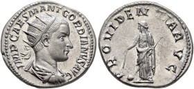Gordian III, 238-244. Antoninianus (Silver, 22 mm, 5.23 g, 5 h), Antiochia, 239-240. IMP CAES M ANT GORDIANVS AVG Radiate, draped and cuirassed bust o...