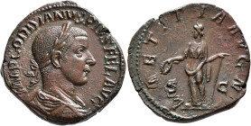 Gordian III, 238-244. Sestertius (Orichalcum, 30 mm, 19.29 g, 11 h), Rome, 241-243. IMP GORDIANVS PIVS FEL AVG Laureate, draped and cuirassed bust of ...