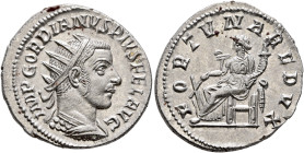 Gordian III, 238-244. Antoninianus (Silver, 22 mm, 4.14 g, 1 h), Antiochia, 243-244. IMP GORDIANVS PIVS FEL AVG Radiate and cuirassed bust of Gordian ...