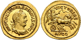 Valerian I, 253-260. Aureus (Gold, 21 mm, 3.57 g, 12 h), Samosata, 255-256. IMP C P LIC VALERIANVS AVG Laureate, draped and cuirassed bust of Valerian...