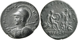 Gallienus, 253-268. 'Denarius' (Bronze, 19 mm, 2.44 g, 11 h), an 'offstrike' from aureus dies, Rome (?), circa 264-265. GALLIENVS P F AVG Cuirassed bu...