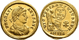 Gratian, 367-383. Solidus (Gold, 21 mm, 4.45 g, 6 h), Antiochia, 372. D N GRATI-ANVS AVG Pearl-diademed, draped and cuirassed bust of Gratian to right...