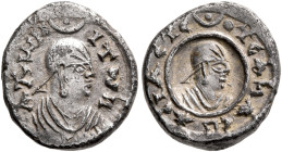 Ousanas I, circa 325-345. Argyros (Silver, 12 mm, 1.09 g, 12 h). ΑξⲰΜ-ΙΤⲰነ Draped bust of Ousanas I to right, wearing tight-fitting head cloth and cir...