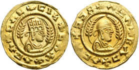Ebana, circa 460s-480s. Chrysos (Gold, 17 mm, 1.60 g, 12 h). ✠CΛC✠CIϞ✠CΛX✠ΛBΛ Draped half-length bust of Ebana to right, wearing tiara and circular ea...