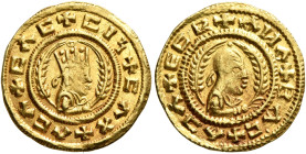 Ebana, circa 460s-480s. Chrysos (Gold, 16 mm, 1.60 g, 12 h). ✠CΛC✠CIነ✠CΛX✠ΛCΛ Draped half-length bust of Ebana to right, wearing tiara and circular ea...