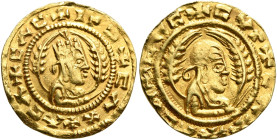 Anonymous, after 480s. Chrysos (Gold, 17 mm, 1.52 g, 12 h). ✠CΛC✠INƆ✠CΛX✠ΛCΛ Draped half-length male bust to right, wearing tiara and circular earring...