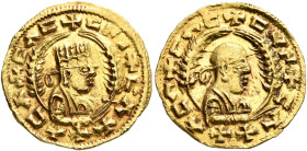 Nezana/Nezool, circa 480s-500. Chrysos (Gold, 17 mm, 1.63 g, 11 h), anonymous type. ✠CΛΧ✠ΛCΛ✠CΛC✠CNI Draped half-length bust of Nezana/Nezool to right...