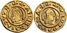 Kaleb, circa 510-530s. Chrysos (Gold, 17 mm, 1.55 g, 12 h). ✠XAHᗺ ᗺACIΛCVↃ✠ Draped half-length bust of Kaleb to right, wearing tiara and circular earr...