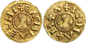 Israel, second half of the 570s. Chrysos (Gold, 18 mm, 1.48 g, 4 h). ✠BACIΛΙ AξⲰΜΙ Draped half-length bust of Israel to right, wearing tiara and circu...