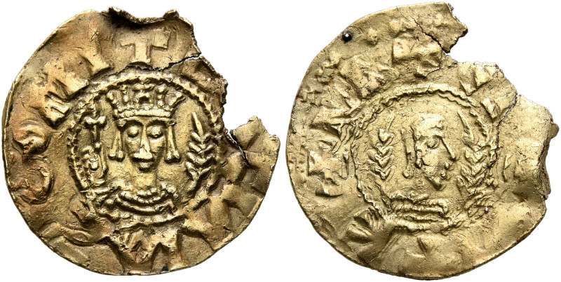 Gersem, circa 580s. Chrysos (Electrum, 17 mm, 1.21 g, 9 h). ✠BACIΛI AξⲰΜΙ Draped...