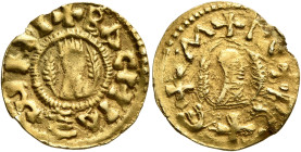 Gersem, circa 580s. Chrysos (Gold, 16 mm, 1.24 g, 12 h). ✠ΒΑCHI ΑξⲰΜΙ Draped half-length bust of Gersem to right, wearing tiara and circular earring; ...