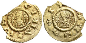 Joel, circa 590s-after 610. Chrysos (Electrum, 17 mm, 1.30 g, 12 h). [ΒΑ]CΙΛΙ ΑξⲰM[I] Draped half-length bust of Joel to right, wearing tiara and circ...