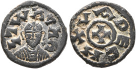 Joel, circa 590s-after 610. 'Lepton' (Bronze, 12 mm, 0.81 g, 12 h), an 'offstrike' from argyros dies. ነገሠአዐአለ ('ngsyoel' = 'King Joel' in Ge'ez) Drape...
