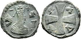 Joel, circa 590s-after 610. Lepton (Bronze, 13 mm, 0.58 g, 11 h). ነጉ-ሠ ('ngūs' = 'King' in Ge'ez) Draped bust of Joel to right, wearing tiara and circ...