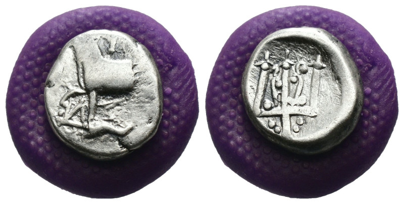 Thrace. Byzantion. (387-340 BC) AR Hemidrachm. Obv: Forepart of bull left over d...