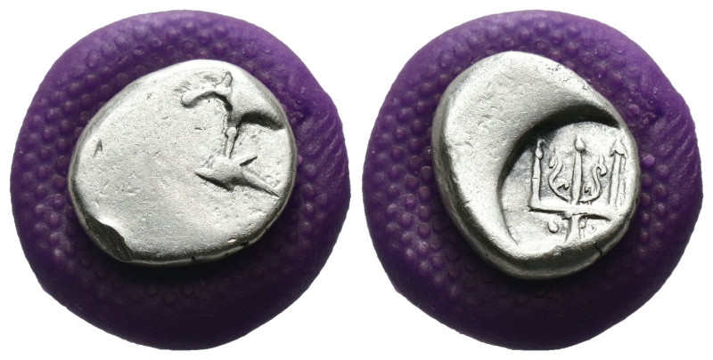 Thrace. Byzantion. (387-340 BC) AR Hemidrachm. Obv: Forepart of bull left over d...
