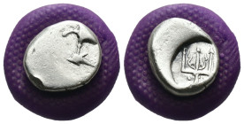 Thrace. Byzantion. (387-340 BC) AR Hemidrachm. Obv: Forepart of bull left over dolphin; monogram in left country, ΠΑ above. Rev: trident. Weight 1.80 ...