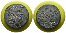 Pontos. Amisos. Mithradates VI. (85-65 BC). Bronze Æ. Pergamon. Obv: laureate head of Zeus right. Rev: eagle standing left on thunderbolt. Weight 6.42...