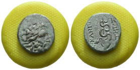 Mysia. Pergamon. (200-133 BC). Bronze Æ. Obv: helmeted head of Zeus right. Rev: Asklepios. Weight 4.01 gr - Diameter 16 mm