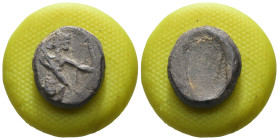 Achaemenid Kingdom. Darios I to Xerxes II. Ca. 485-420 B.C. AR siglos  Persian king or hero in kneeling-running stance right, holding spear and bow / ...