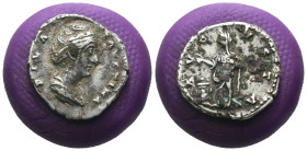 Faustina I. Maior. (141 AD) AR Denar. Rome. Obv: DIVA FAVSTINA. Draped bust of Faustina right. Rev: AVGVSTA. Pietas standing left and sacrifices .Weig...