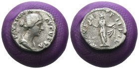 Faustina II. Minor. (146-175 AD) AR Denar. Rome. Obv: FAVSTINA AVGUSTA. Draped bust of Faustina right. Rev:. female figure standing facing. Weight 3.0...