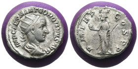 Gordian III. (238-244 AD) AR Antoninian. Antioch. Obv: IMP CAES M ANT GORDIANVS AVG. radiate and cuirassed bust of Gordian right. Rev: PM TRP II COS P...