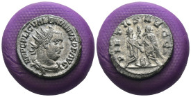 Valerian I. (256-258 AD). AR Antoninian. Antioch. Obv: IMP C P LIC VALERIANVS P F AVG. radiate and cuirassed bust of Gallienus right. Rev: PIETAS AVGG...