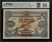 (t) CHINA--FOREIGN BANKS. Banque Industrielle de Chine. 10 Swatow Mexican Dollars, Swatow overprinted on Shanghai, 1915. P-S397Fa. S/M#C254-3d. PMG Ch...