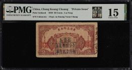 (t) CHINA--MISCELLANEOUS. Chang Kuang Chuang overprinted on Kuang Yuan Chang, Lufeng County. 20 Gold Cents on 20 Cents, 1939. P-Unlisted. PMG Choice F...