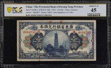 (t) CHINA--MISCELLANEOUS. Provincial Bank of Kwang Tung Province. 1 & 10 Dollars, Swatow, 1918. P-S2401e & S2403e. PCGS Banknote Extremely Fine 45 and...
