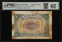 (t) CHINA--MISCELLANEOUS. Lee Foo Bank, Swatow. 1 Dollar, 1914. P-Unlisted. Printer's Design. PMG Uncirculated 62. Stains, Previously Mounted.
Green ...