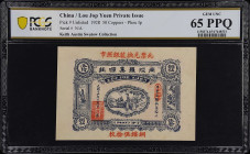 (t) CHINA--MISCELLANEOUS. Lou Jop Yuen Private Issue, Puning County. 50 Coppers, 1928. P-Unlisted. PCGS Banknote Gem Uncirculated 65 PPQ.
Blue on pin...
