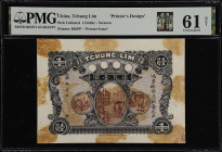 (t) CHINA--MISCELLANEOUS. Tchung Lim. 1 Dollar. P-Unlisted. Printer's Design. PMG Uncirculated 61 Net. Stains.
Black and brown on purple, vignettes o...