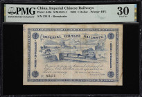 CHINA--EMPIRE. Imperial Chinese Railways. 1 Dollar, 1899. P-A59r. S/M#S13-1. Remainder. PMG Very Fine 30.
Serial number 52411. Blue on white paper, s...